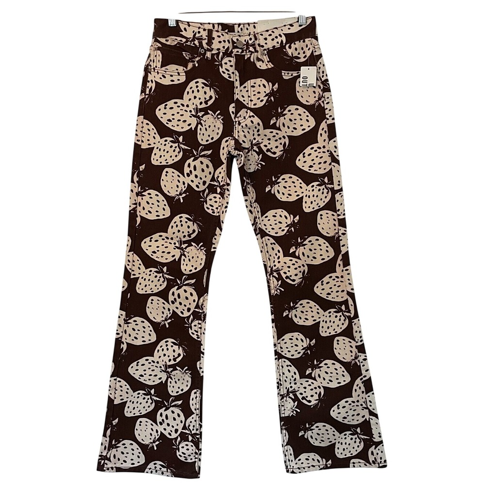 BDG 90s Bootcut Jeans 25 Brown Cream Strawberry Print Y2K High Rise NWT Artsy